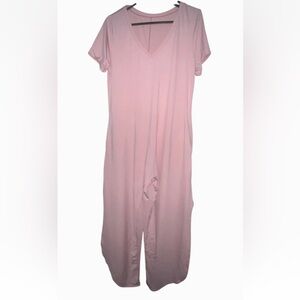 NWT HALARA Pink Jumpsuit size S open, no waist def. Pockets. Pant side slit